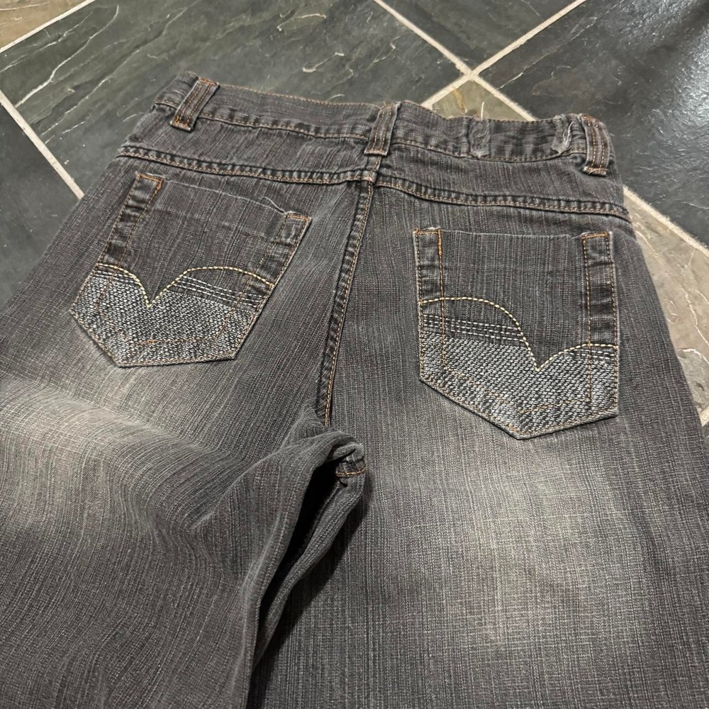 00s Y2K Indigo Thirty Embroidered Gray Crosshatch Denim BAGGY Shorts - 27" - Picture 5 of 8